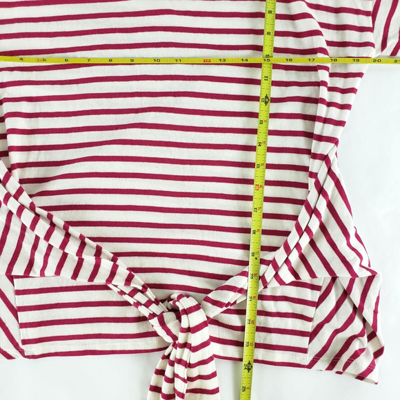 NEW! Express One Eleven SIZE M Red Pink White Stripe Tie Front Blouse 3/4 Sleeve - Picture 10 of 11